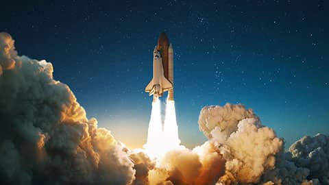 Homeschool physical science banner of a shuttle launch at night