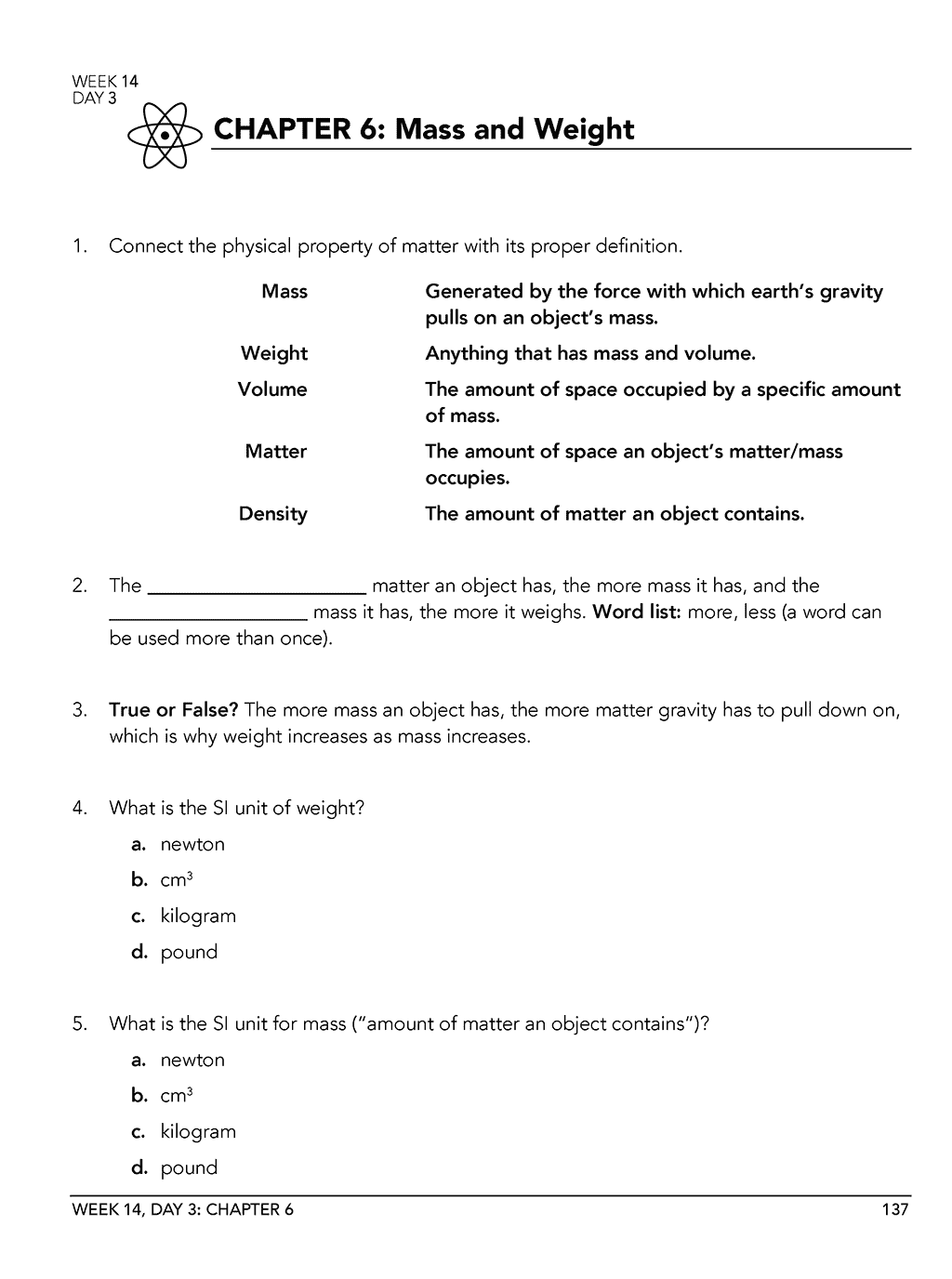 Homeschool physics bundle workbook sample page