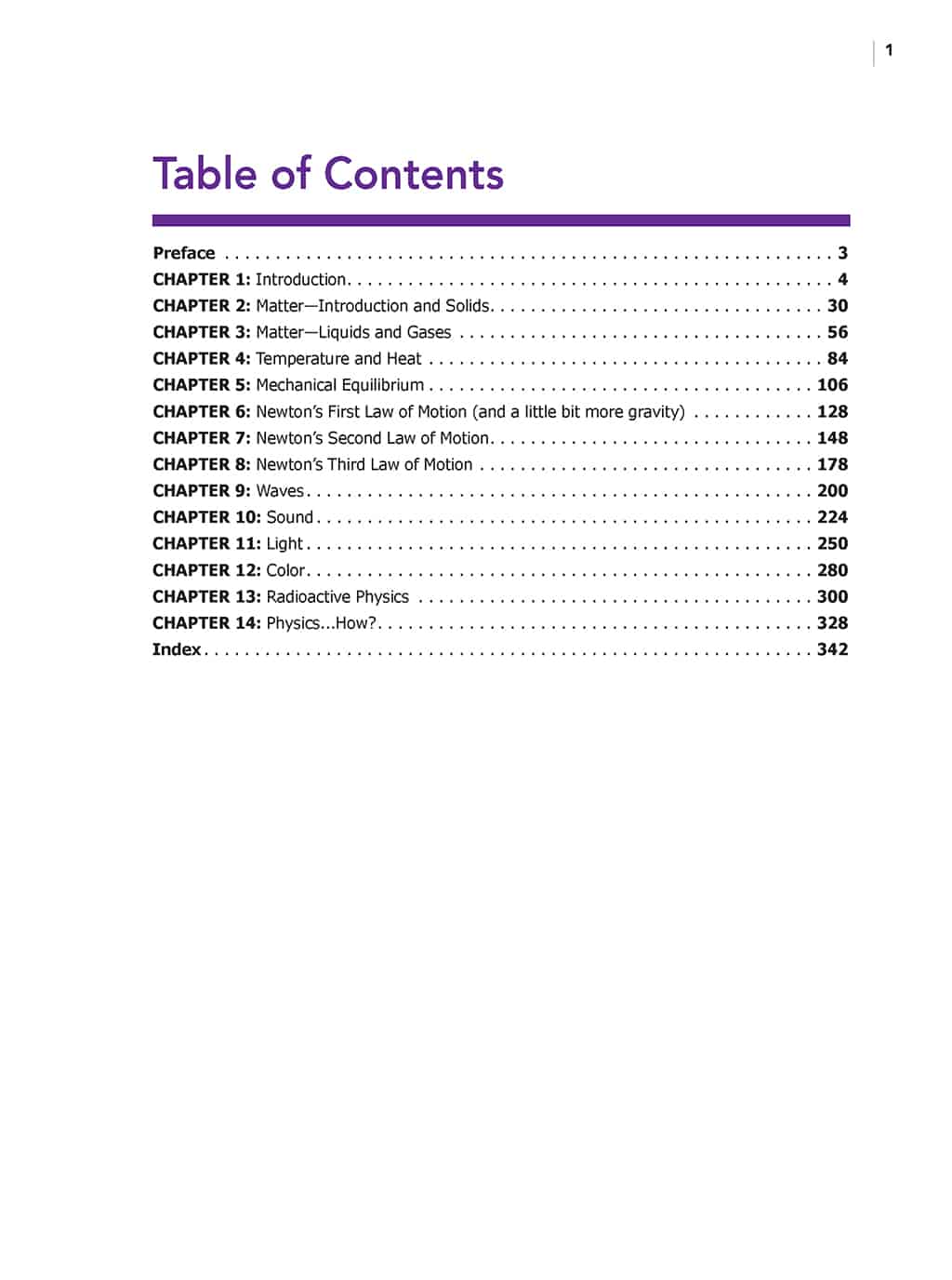 Table of contents for homeschool physics online videos per chapter