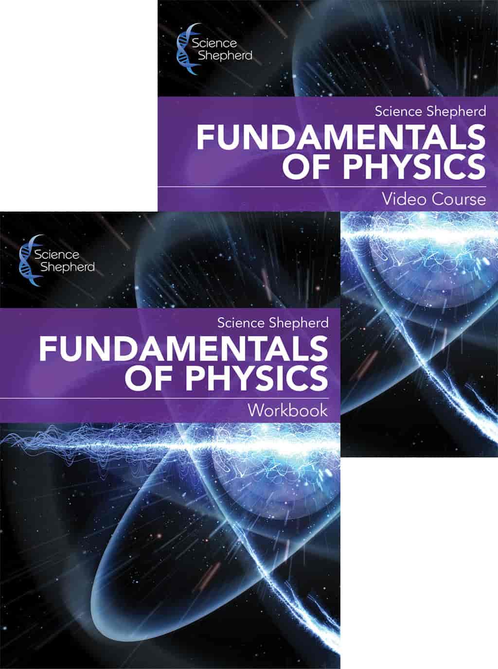 Homeschool physics workbook and video course covers