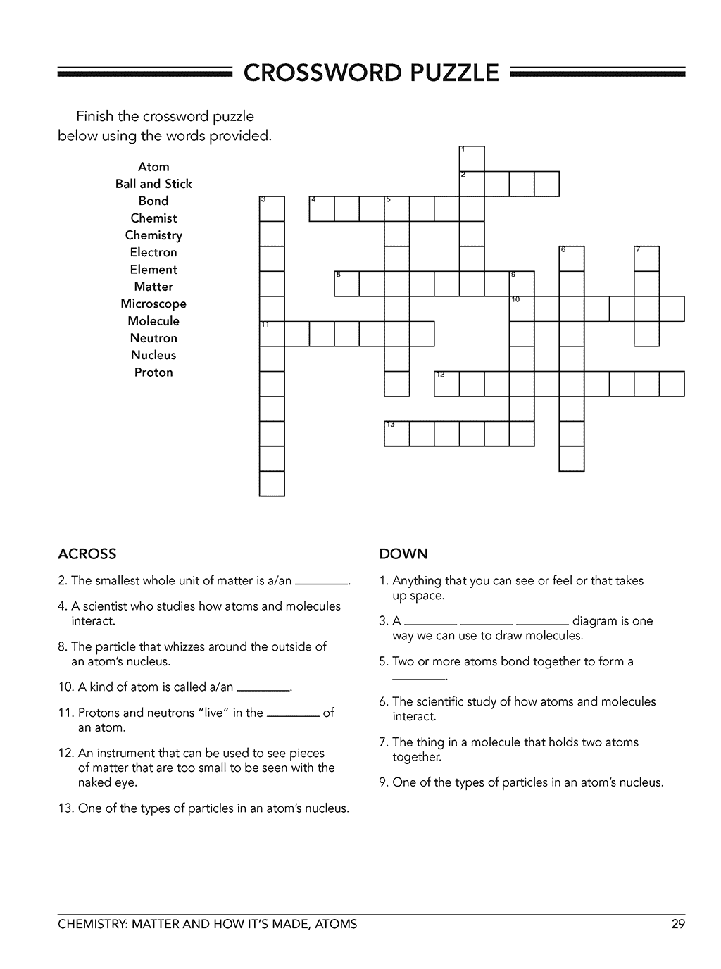 Homeschool Physical Science programs Workbook Level B class 7 sample page 4 crossword puzzle