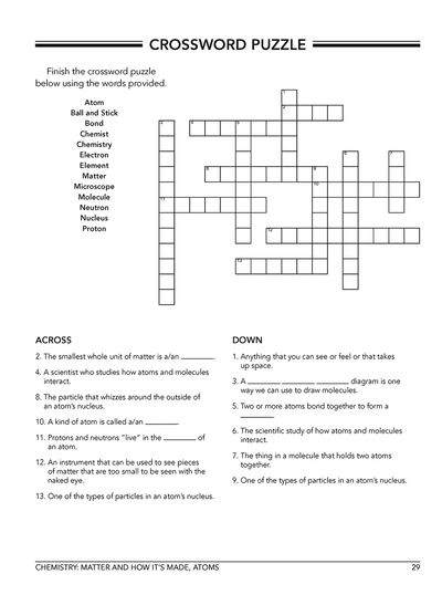 Homeschool Physical Science programs Workbook Level B class 7 sample page 4 crossword puzzle