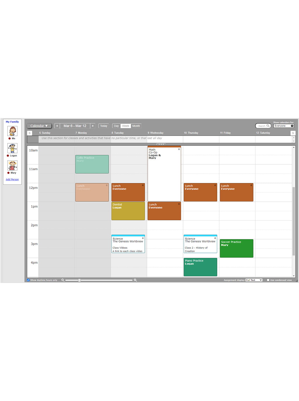 Homeschool science schedule calendar overview screenshot