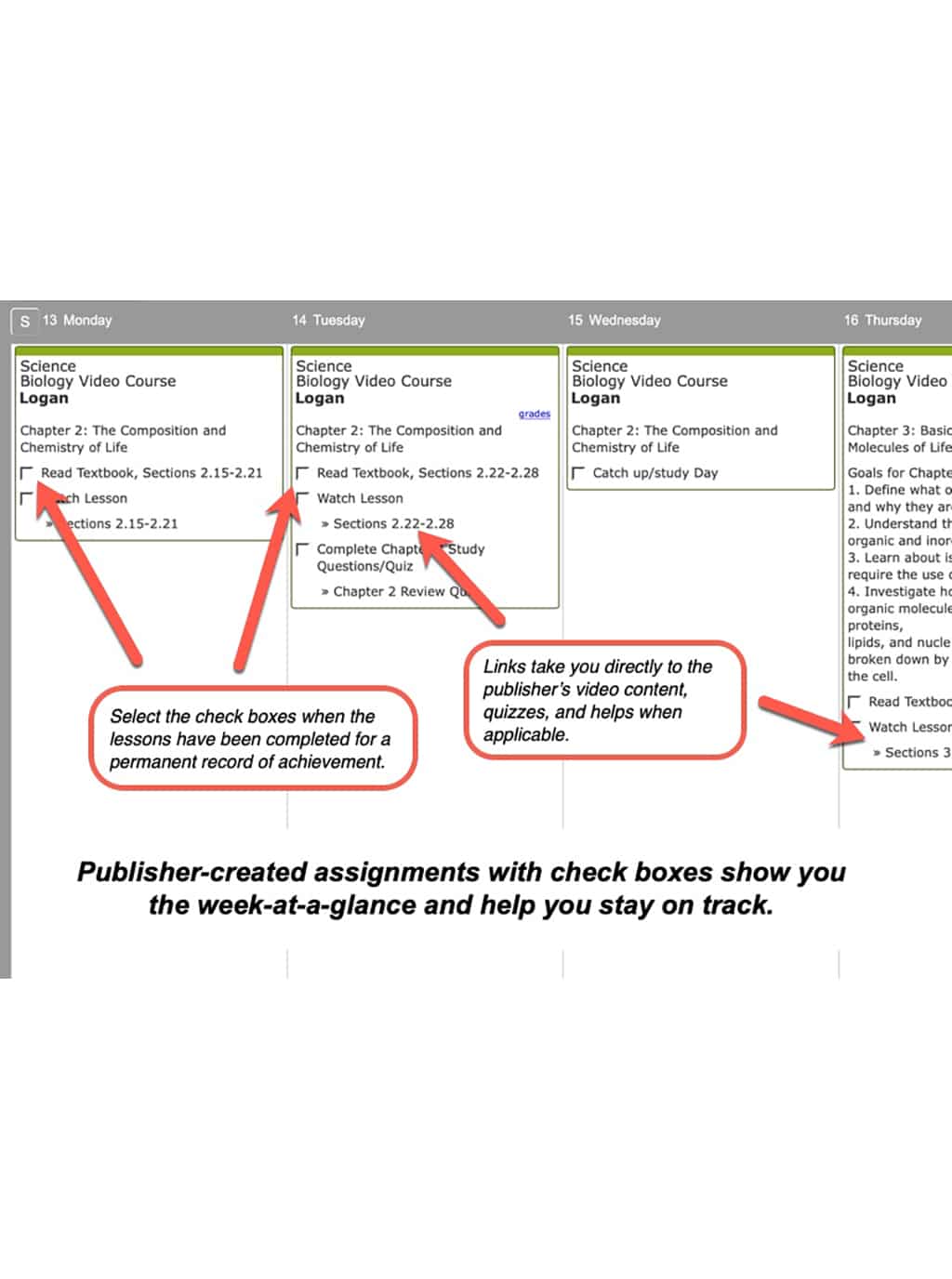 Homeschool science schedule daily assignments screenshot