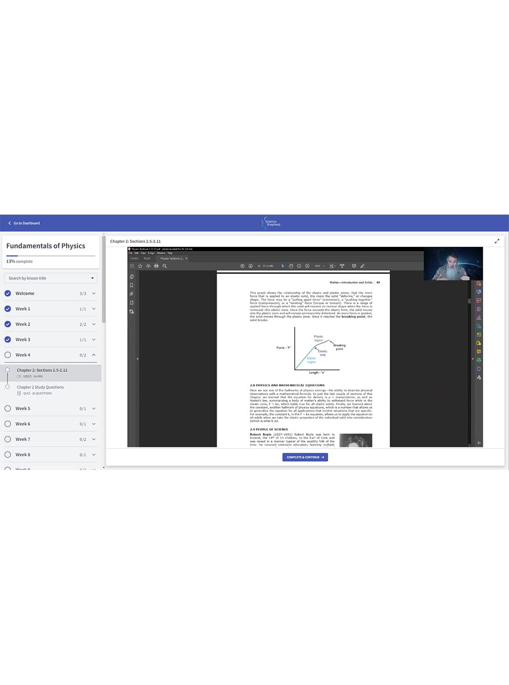 Middle school physics homeschool videos single chapter subscription student portal screenshot