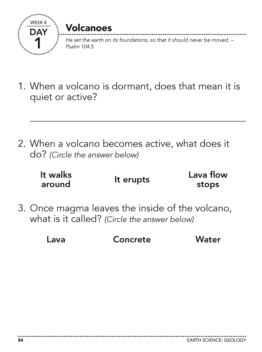 Introductory Science online Christian homeschool curriculum Workbook Level A sample page 1