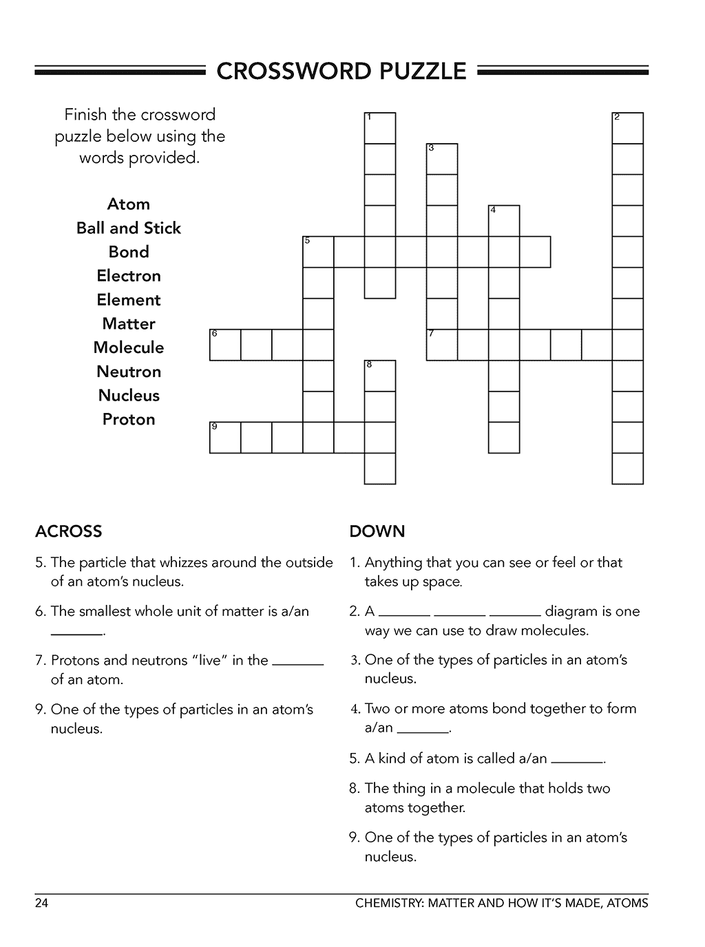 Physical Science homeschool Workbook Level A class 7 sample page 4 crossword puzzle