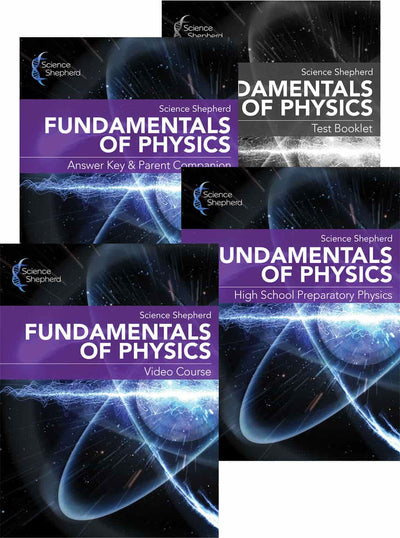 Physics curriculum homeschool 3-book set with textbook, test booklet, parent guide and class videos