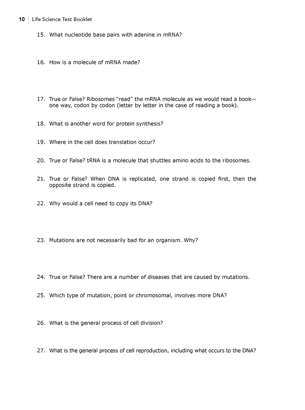 Life Science curriculum for middle school Test Booklet sample page 2