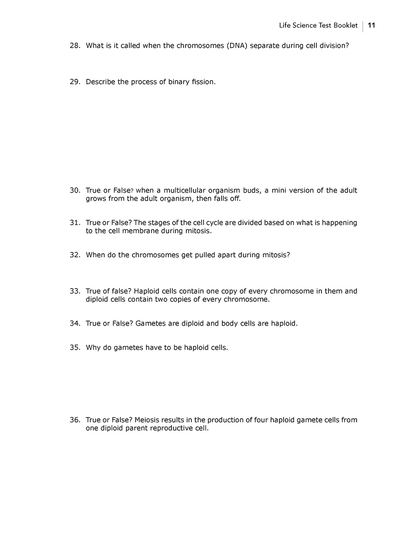 Life Science curriculum for middle school Test Booklet sample page 3