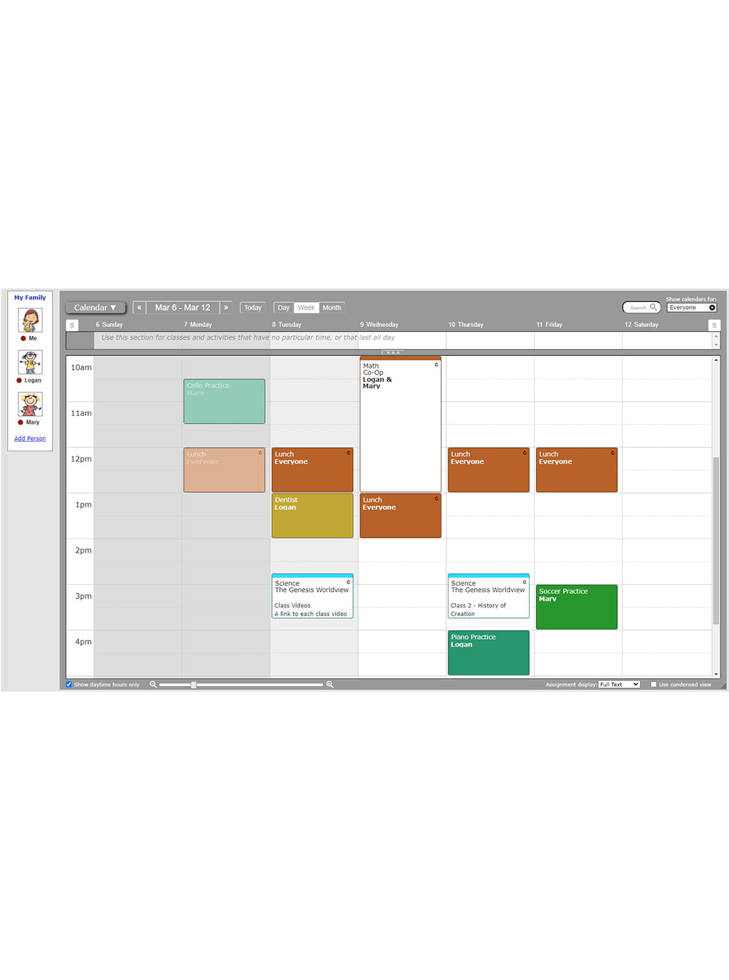Homeschool biology lesson plan weekly calendar screenshot