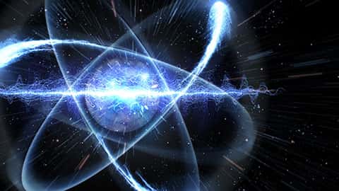 Physics Homeschool Curriculum banner of a blue electrified atom