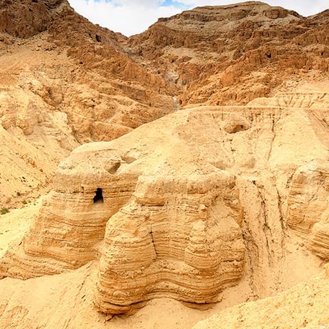 Science Shepherd Unearthing the Bible homeschool curriculum banner of desert cave at Qumran