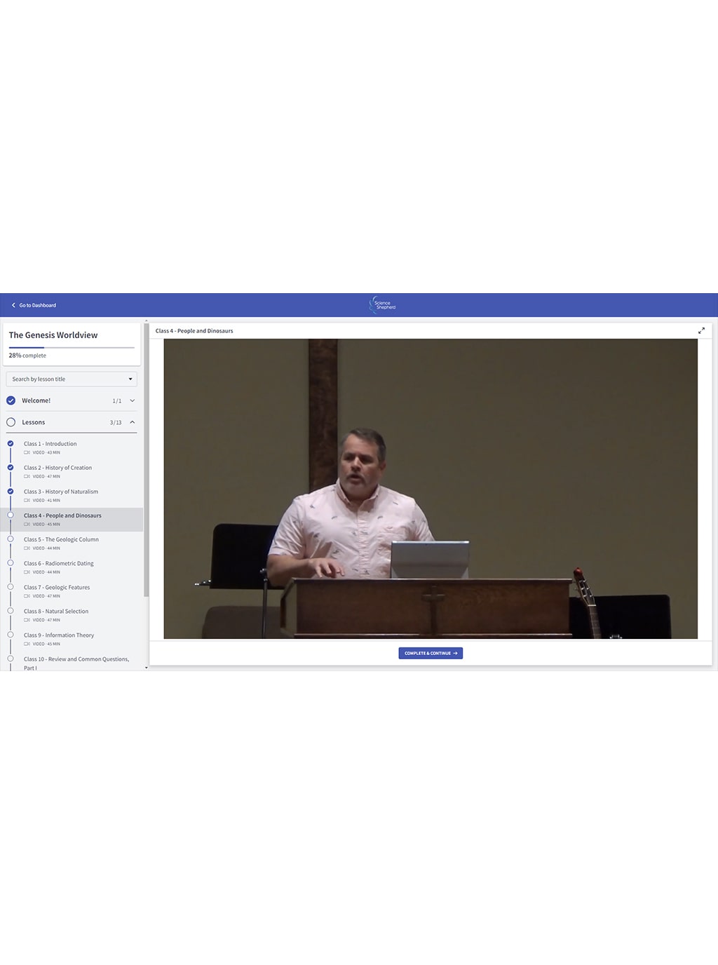 The Genesis Worldview science and creation lecture series student portal screenshot
