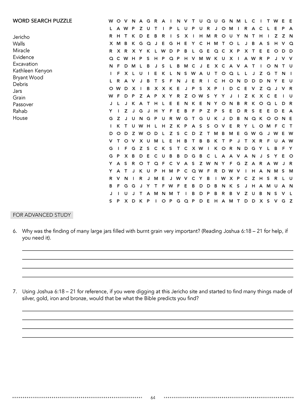 Unearthing the Bible online homeschool science sample workbook page 2 word search