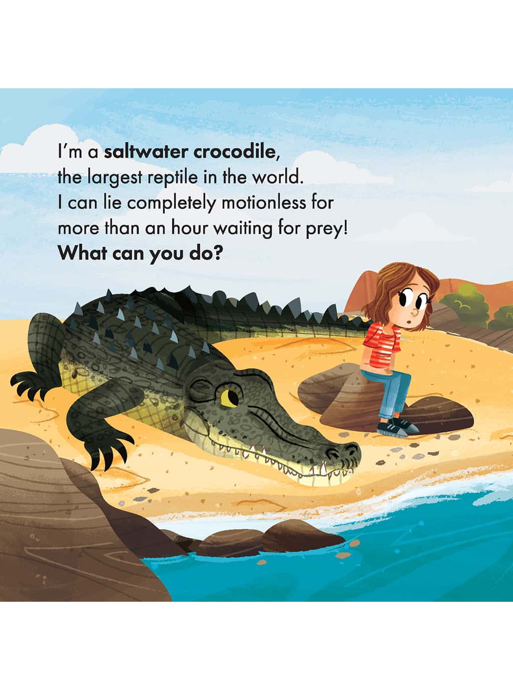 What Can You Do, Australia? Creation science board book page with facts about saltwater crocodiles