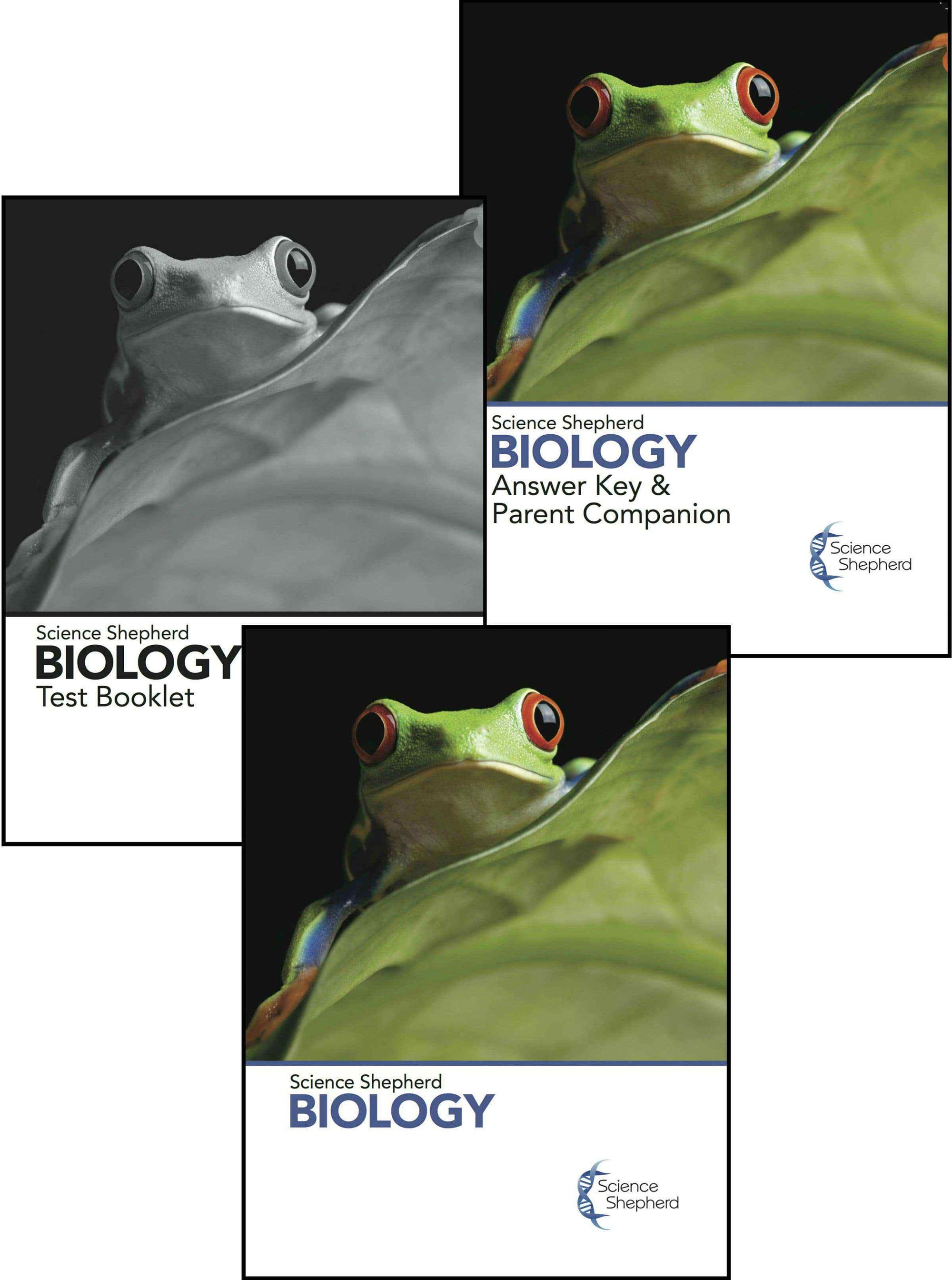 9th grade homeschool biology curriculum 3-Book Set covers of a textbook, parent guide and tests