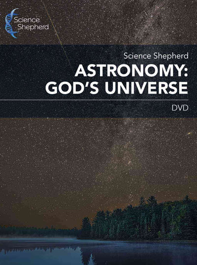 Astronomy homeschool curriculum DVD set cover showing the starry night sky over a lake and forest