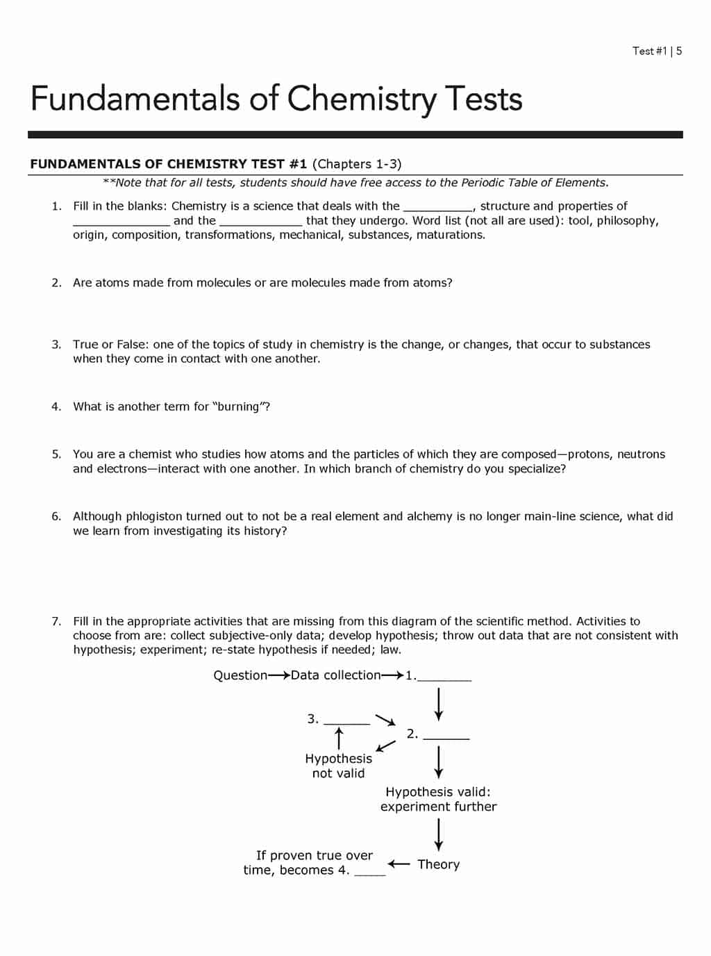 Fundamentals of Chemistry for Homeschool Test Booklet & Answer Key PDF