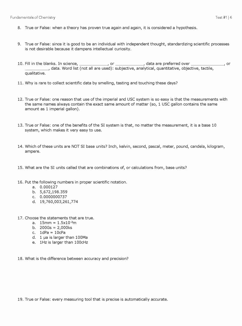 Science Shepherd chemistry for homeschool Test Booklet and Answer Key sample test page 2 cover