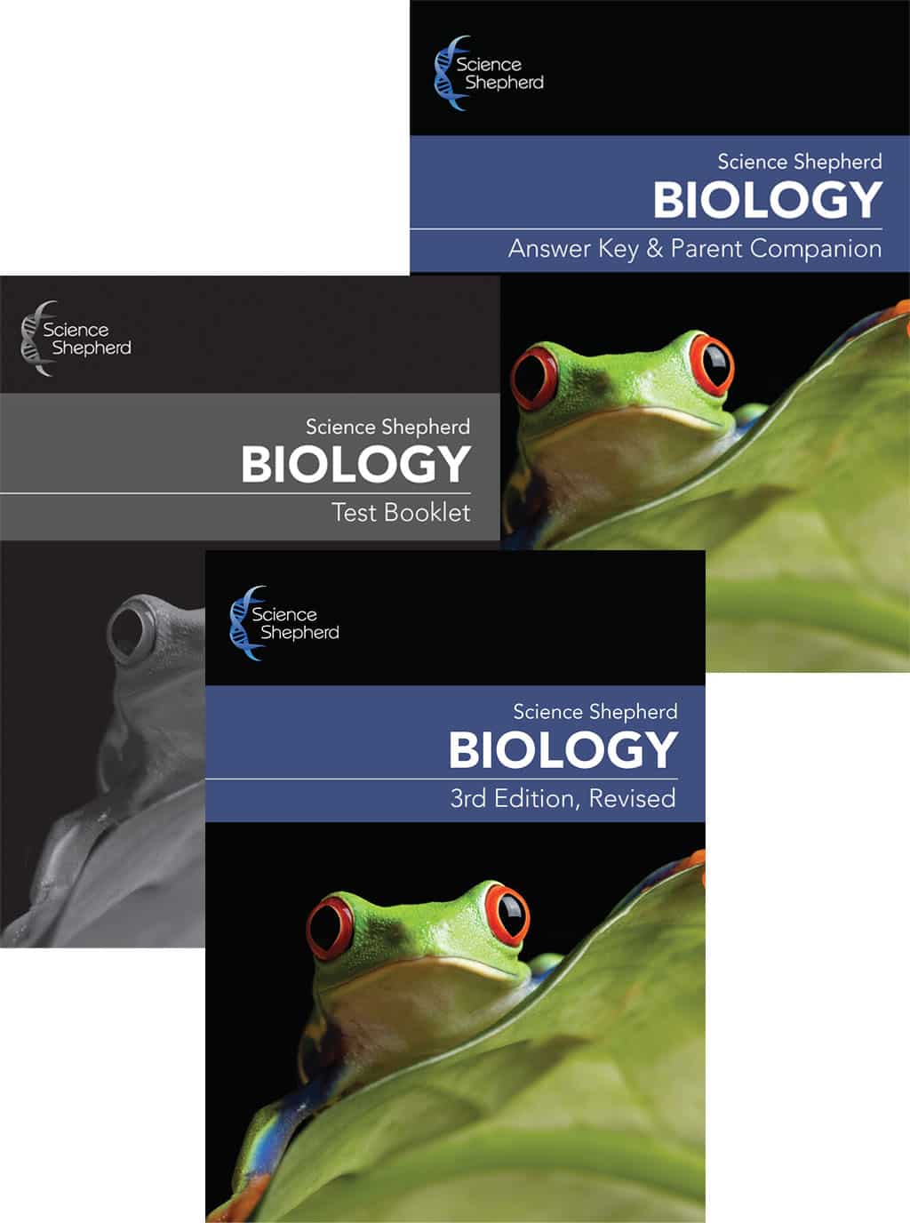 Christian homeschool Biology curriculum 3-Book Set cover with textbook, test booklet and parent book