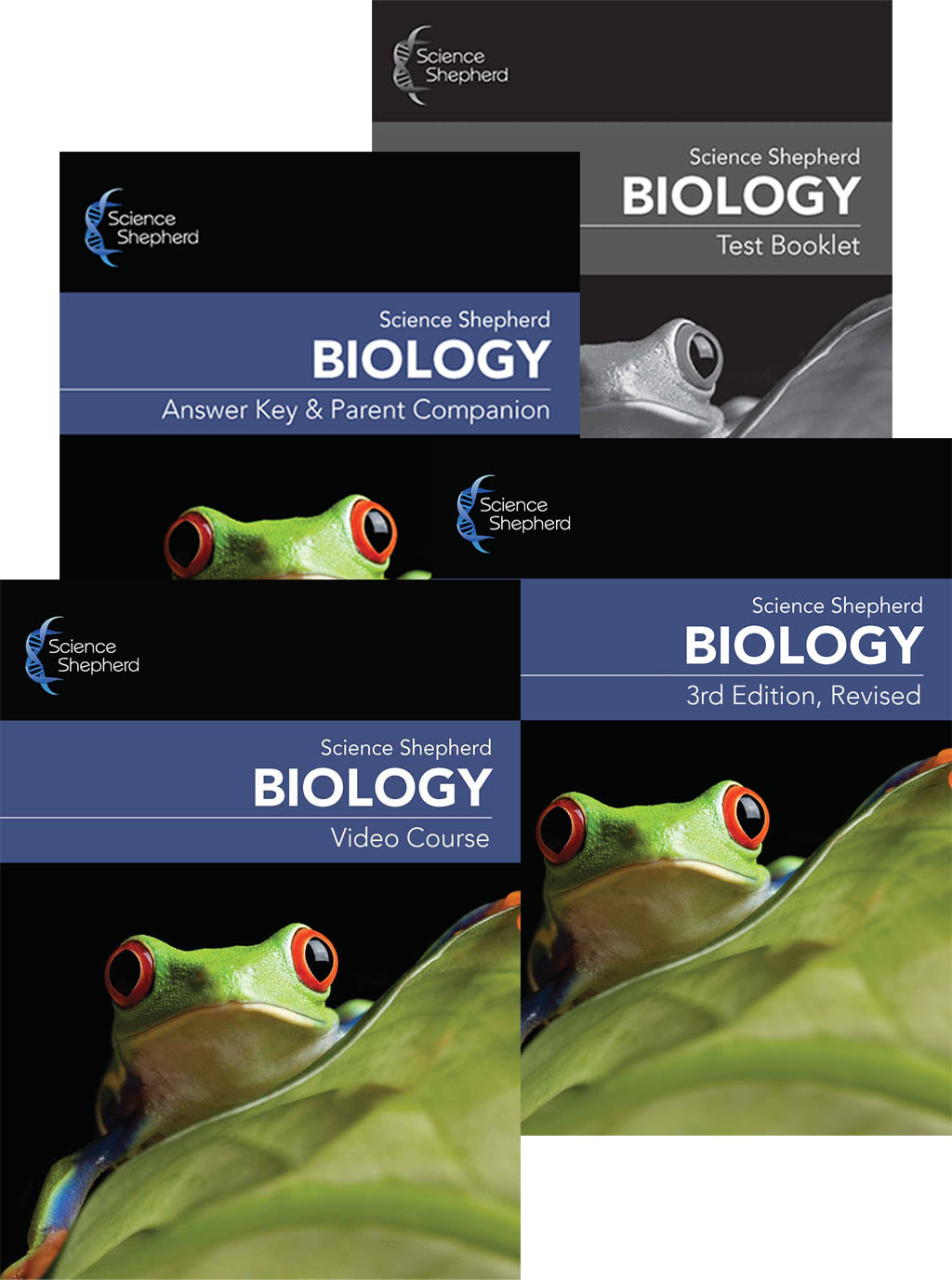 Christian homeschool Biology curriculum set with textbook, test booklet, parent book, video course