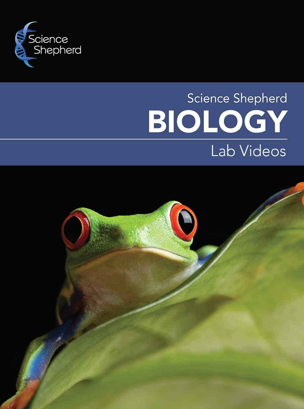 Science Shepherd Homeschool Biology Lab Videos cover of a frog on a green leaf