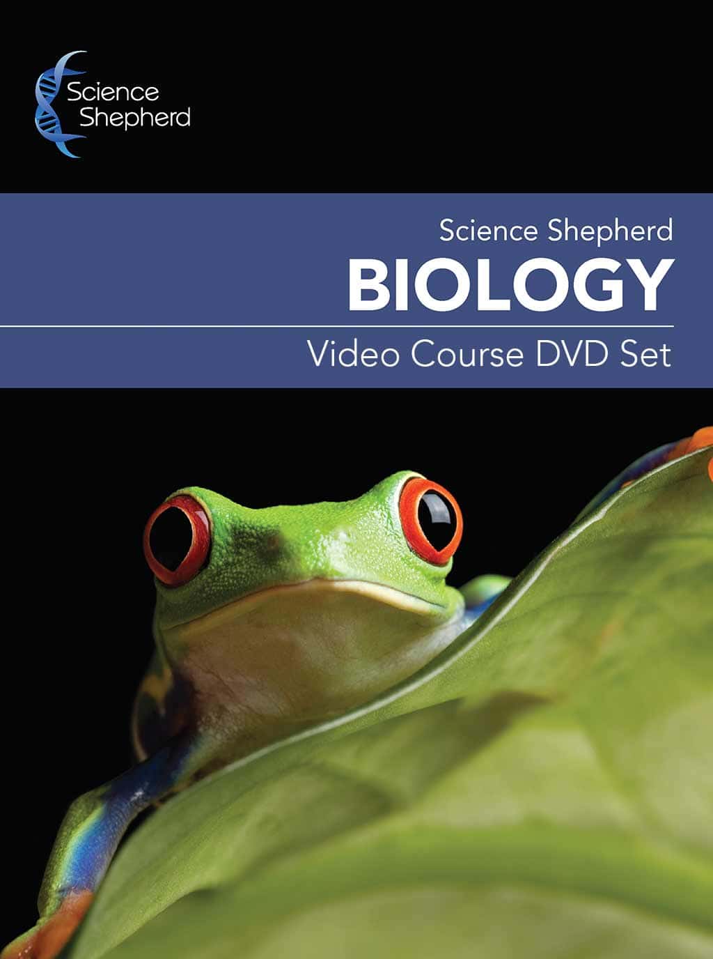 The cover for Science Shepherd's homeschool biology videos DVD set showing a green tree frog