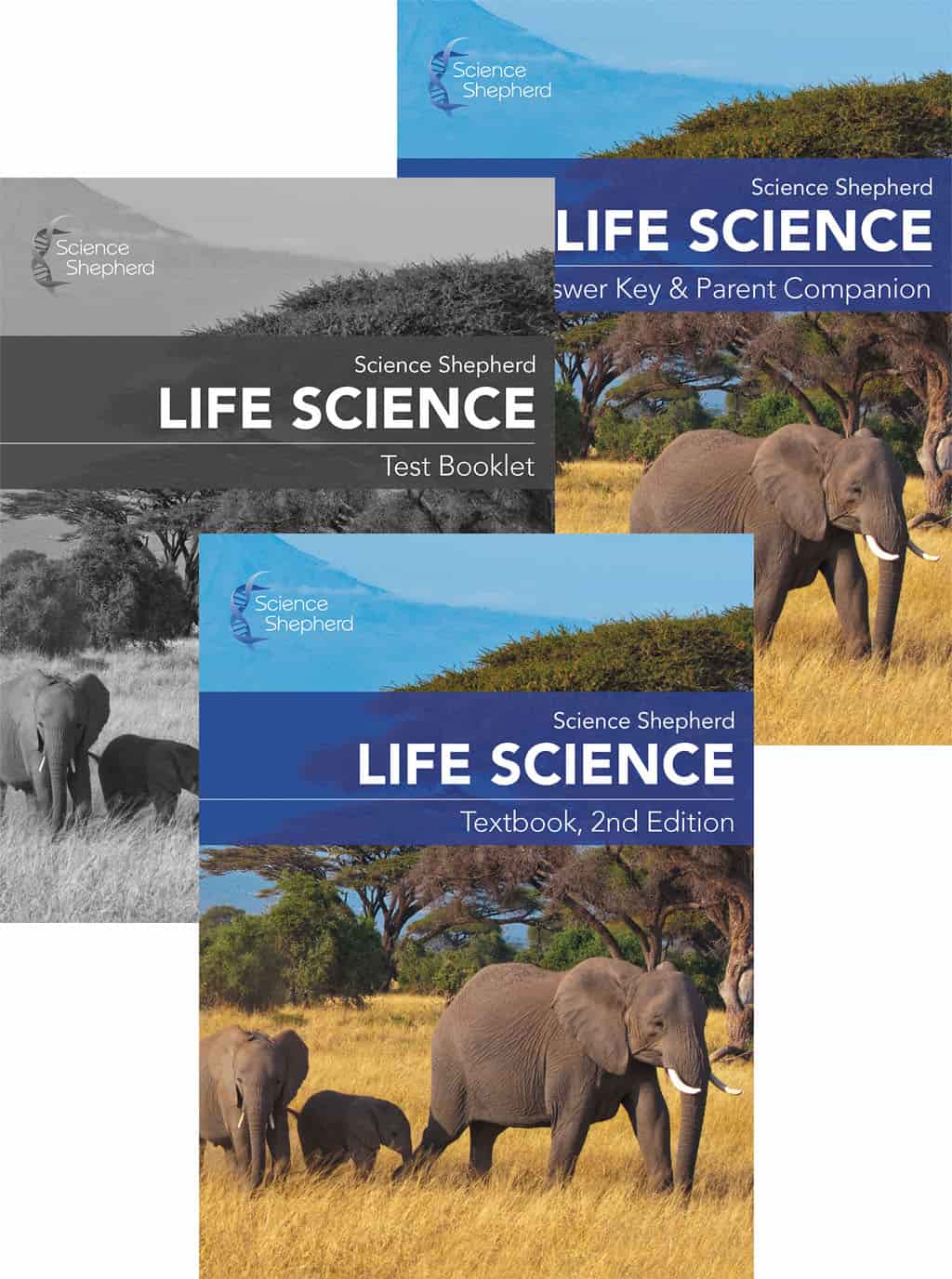 Science Shepherd Life Science curriculum covers of the textbook, test book and answer key