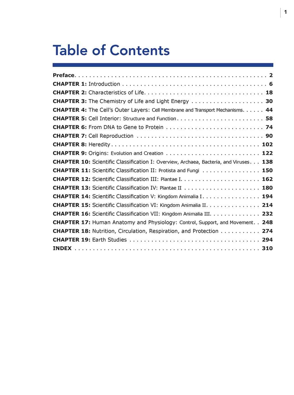 Science Shepherd Life Science curriculum textbook table of contents
