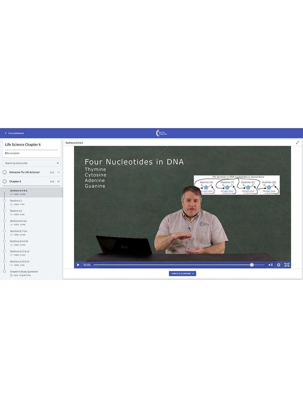 Life Science homeschool video curriculum student portal screenshot of a chapter lesson