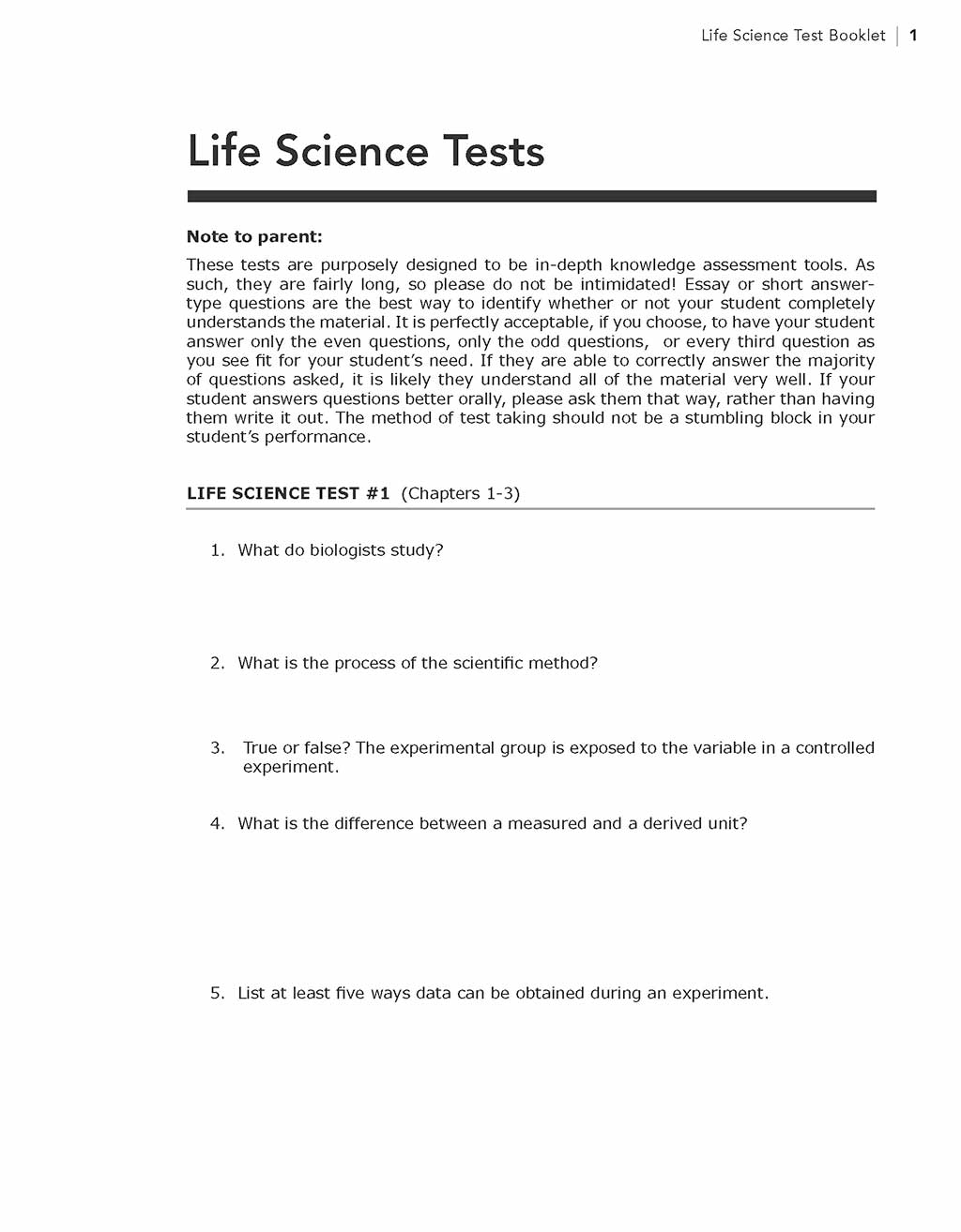 Science Shepherd best homeschool science curriculum Test Booklet sample page