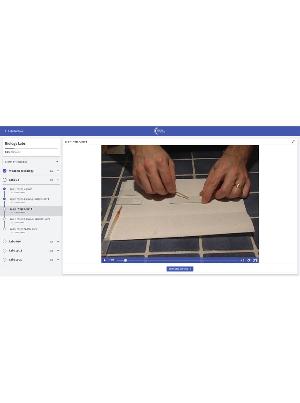 Science Shepherd Homeschool Biology Lab Videos student portal screenshot