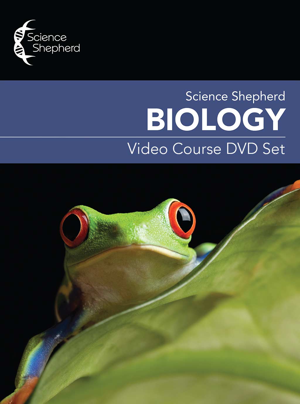 Biology homeschool science DVD curriculum cover of a frog on a green leaf